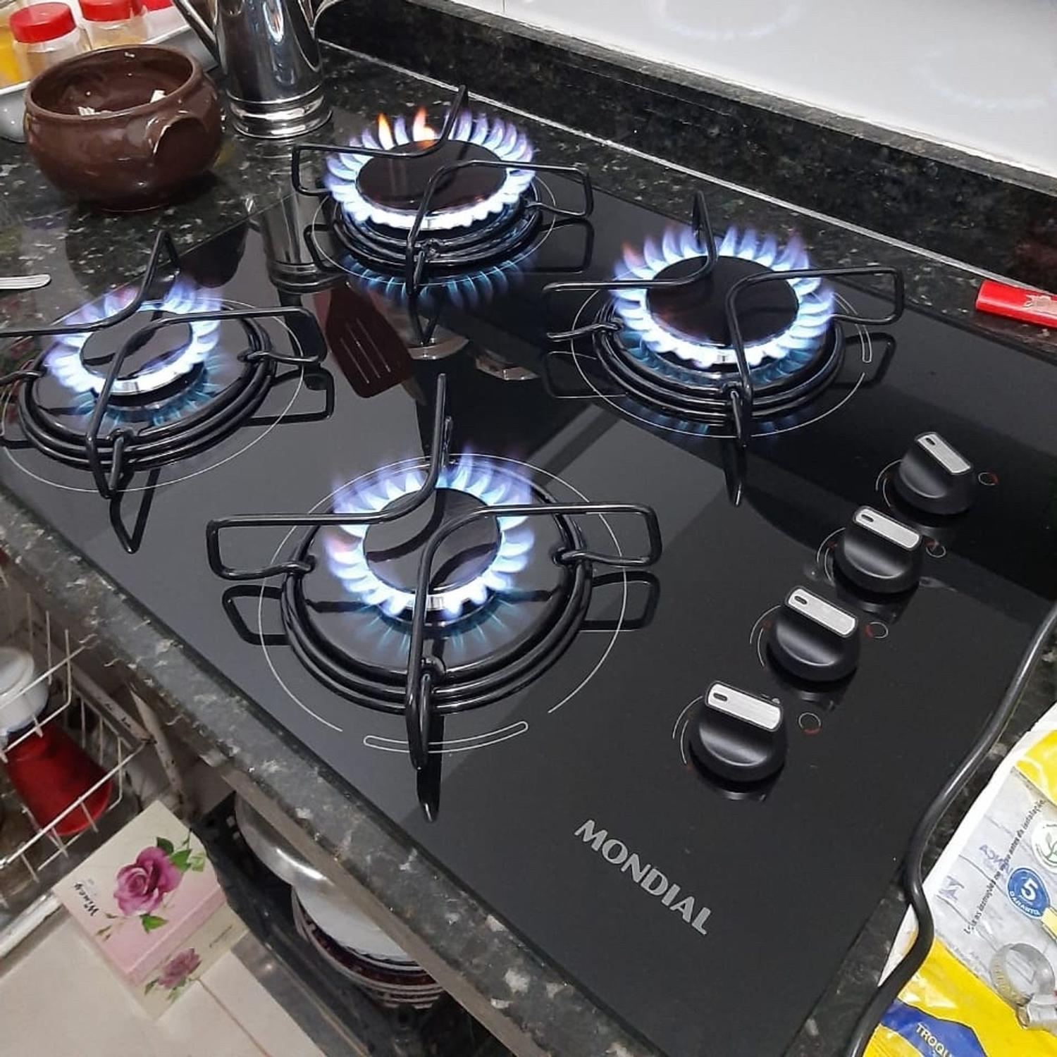 Cooktop a Gás Mondial, 4 Bocas, Bivolt, Preto/Inox – CTG-01