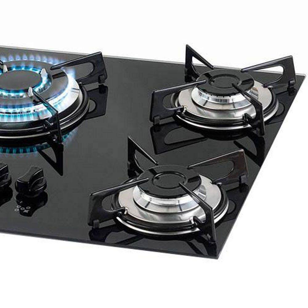 Cooktop à Gás 5 Bocas Fischer Fit Line Tripla Chama Vidro Acendimento