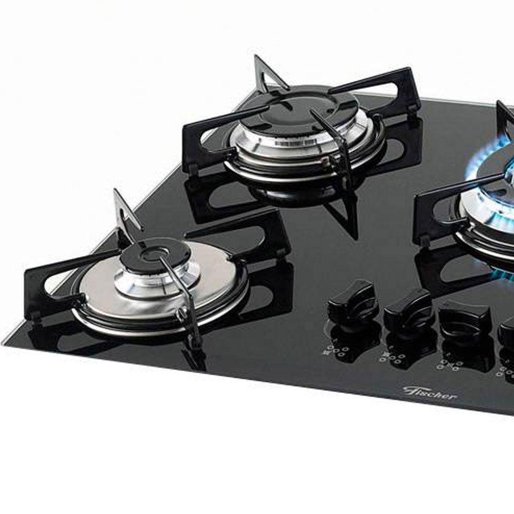 Cooktop à Gás 5 Bocas Fischer Fit Line Tripla Chama Vidro Acendimento