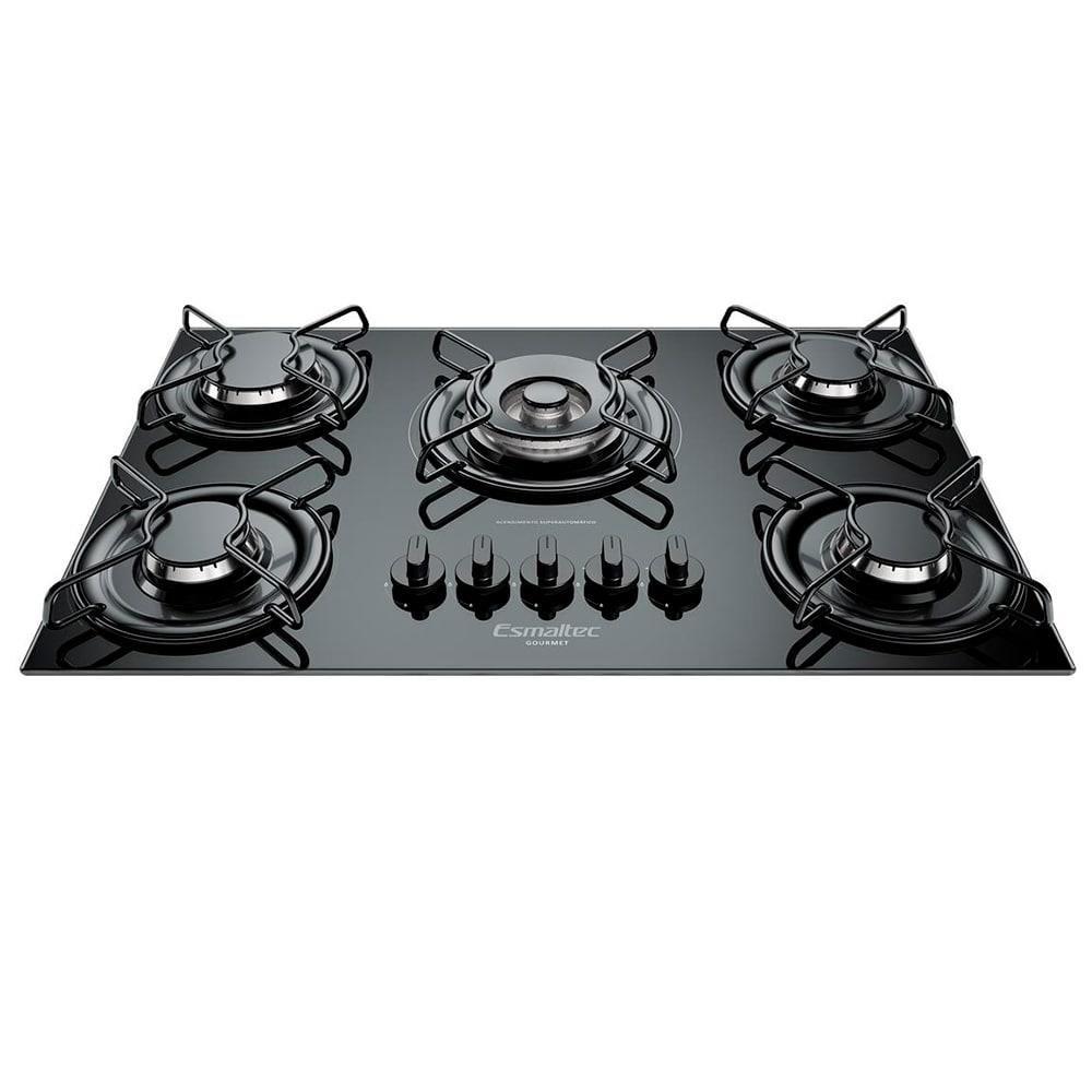 Cooktop a Gás 5 Bocas Tripla Chama Esmaltec Gourmet Bivolt Preto