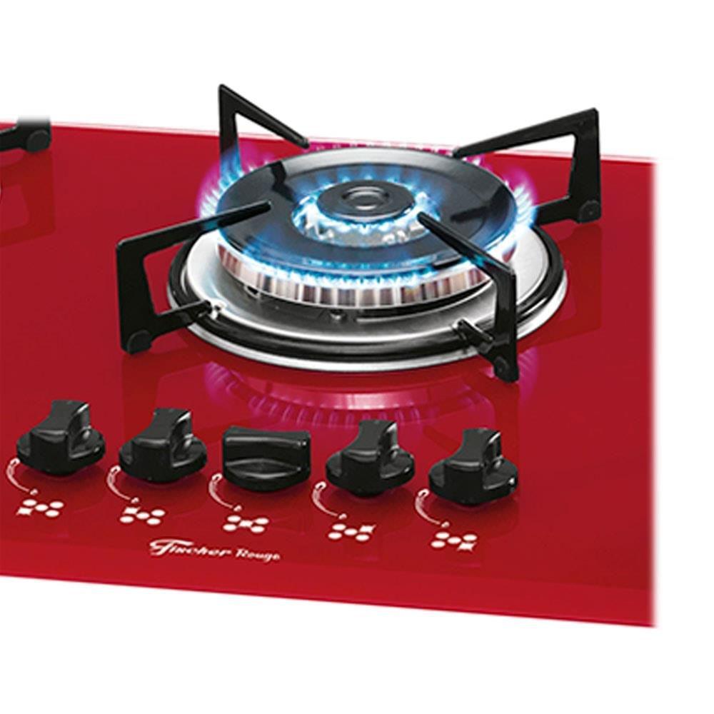 Cooktop a Gás 5 Bocas Tripla Chama Fischer 1743 Bivolt Rouge Cooktop
