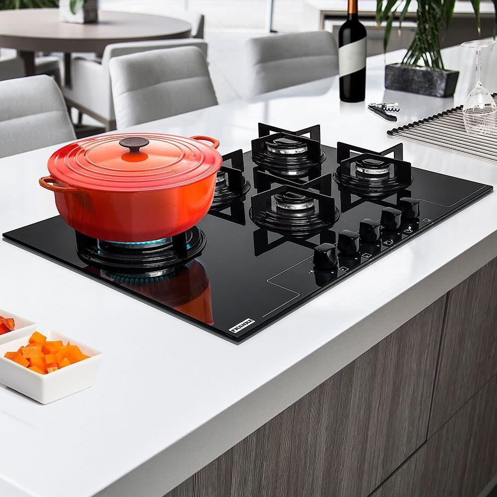 Cooktop a Gás 5 Bocas Tripla Chama Franke Glass Bivolt Preto Cooktop