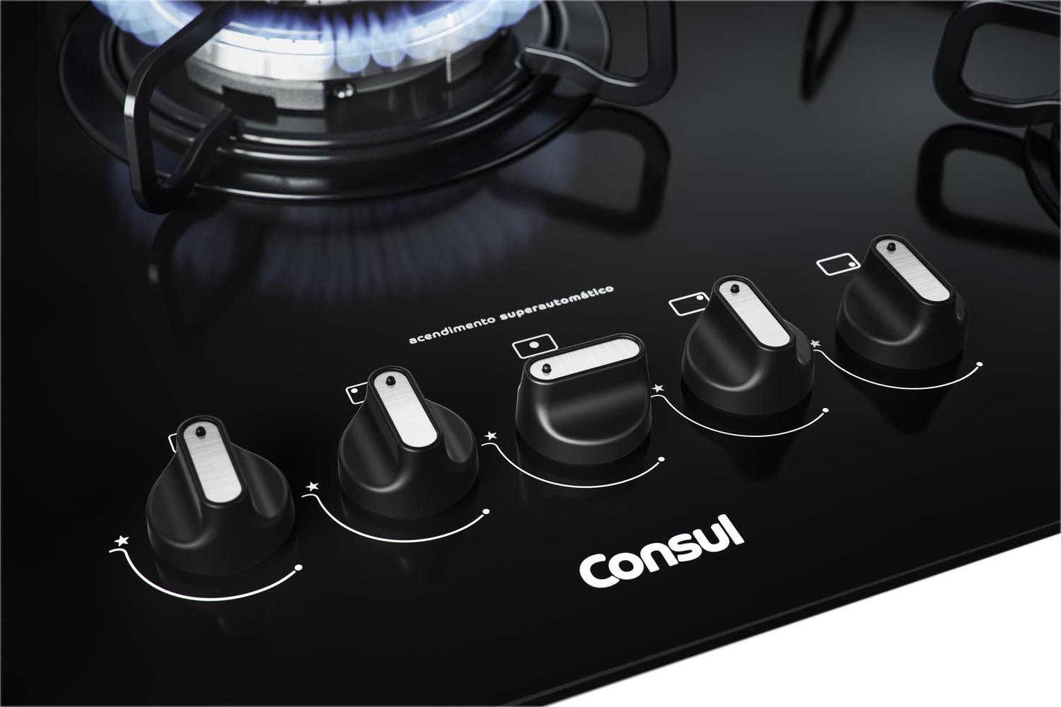 Cooktop à Gás Consul 5 Bocas CDD75 Quadrichama Bivolt Preto CDD75AEUNA