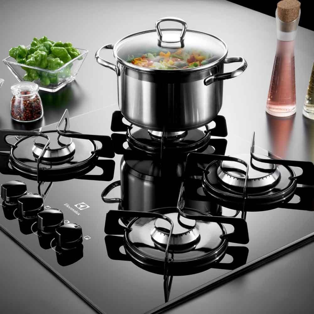 Cooktop a Gás Electrolux 4 Bocas Chama Rápida Vidro Preto Bivolt