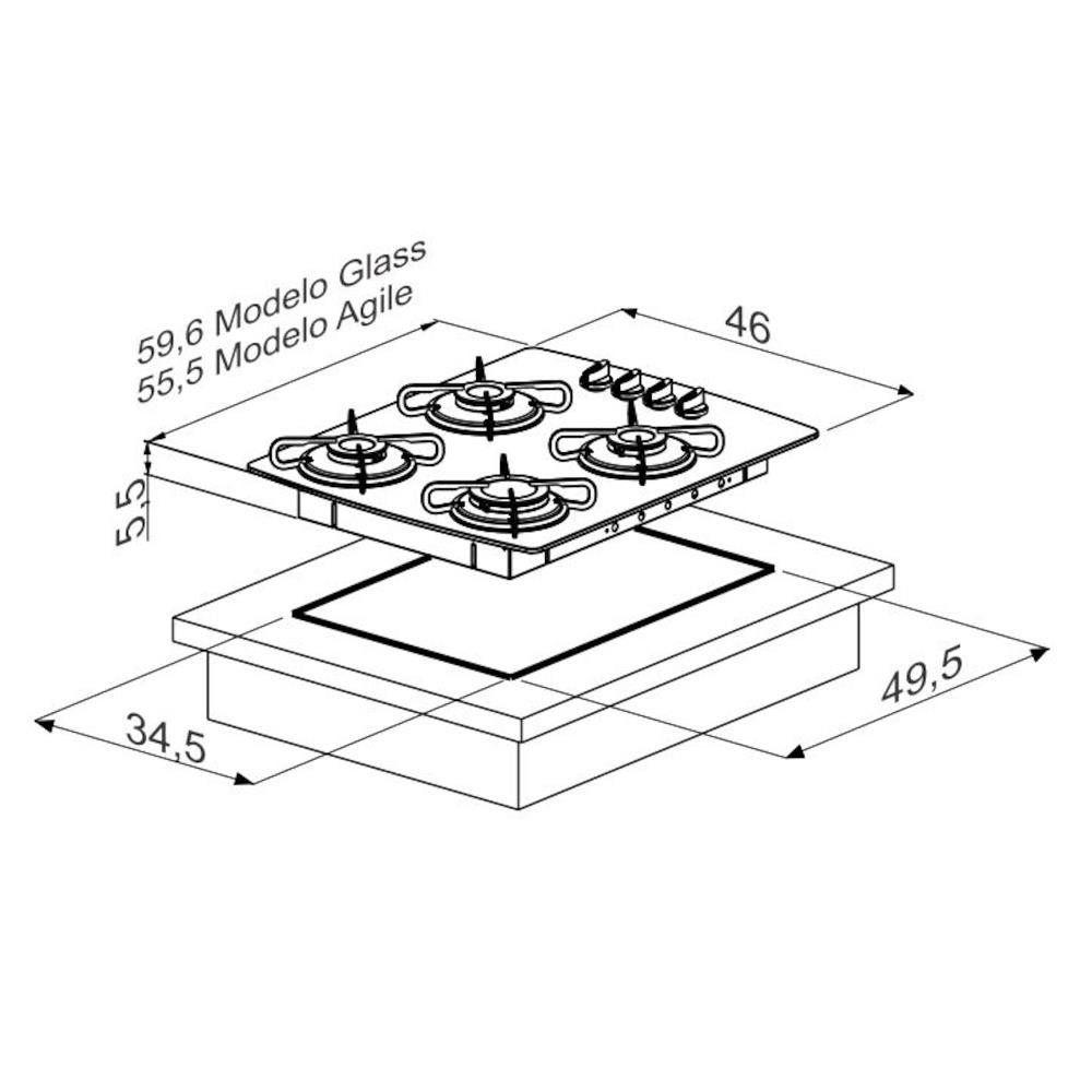 Cooktop Atlas Agile a Gás 4 Bocas com Acendimento Super Automático e