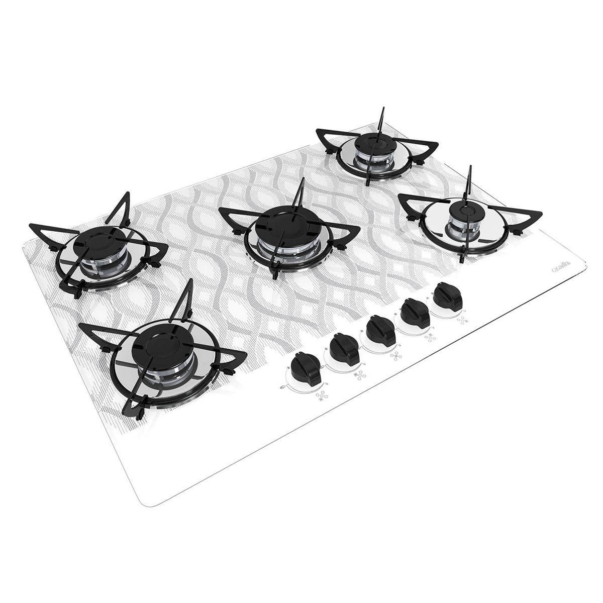 Cooktop Automático Á Gás 5 Bocas Wavy Branco Casavitra Cooktop 5