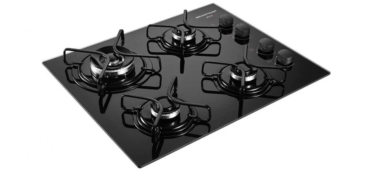 Cooktop Brastemp Ative 4 Bocas Vidro Preto Dupla Chama Bivolt (BDD62AE) Cooktop 4 Bocas