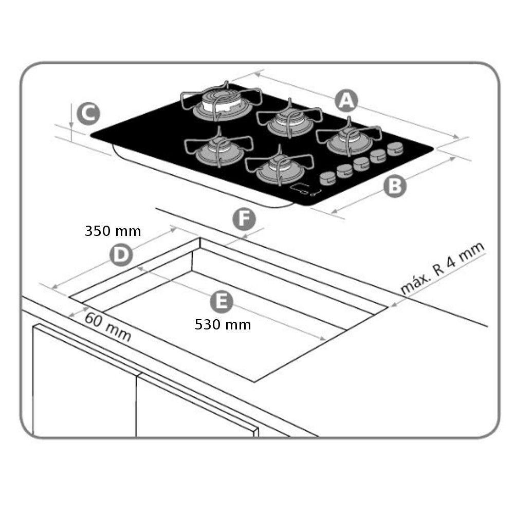 Cooktop Brastemp Ative! 4 Bocas Vidro Preto Dupla Chama Bivolt BDD62AE