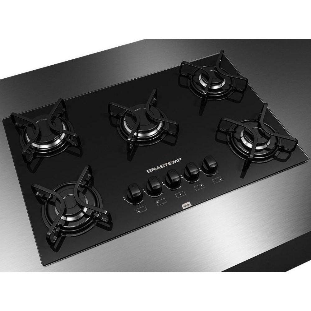 Cooktop Brastemp Ative! 5 Bocas Vidro Preto Chama Rápida Bivolt BDD75AE