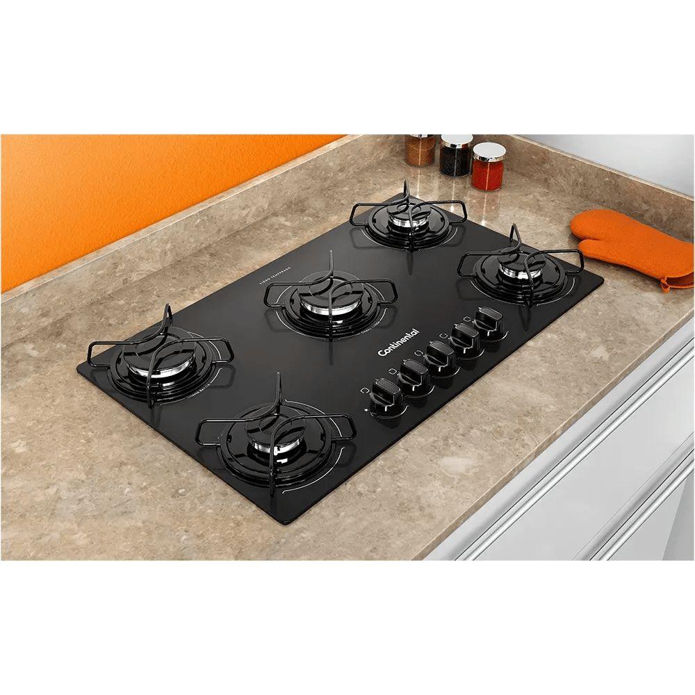 Cooktop Continental 5 Bocas a Gás de Vidro Temperado Preto KC5GP Bivolt