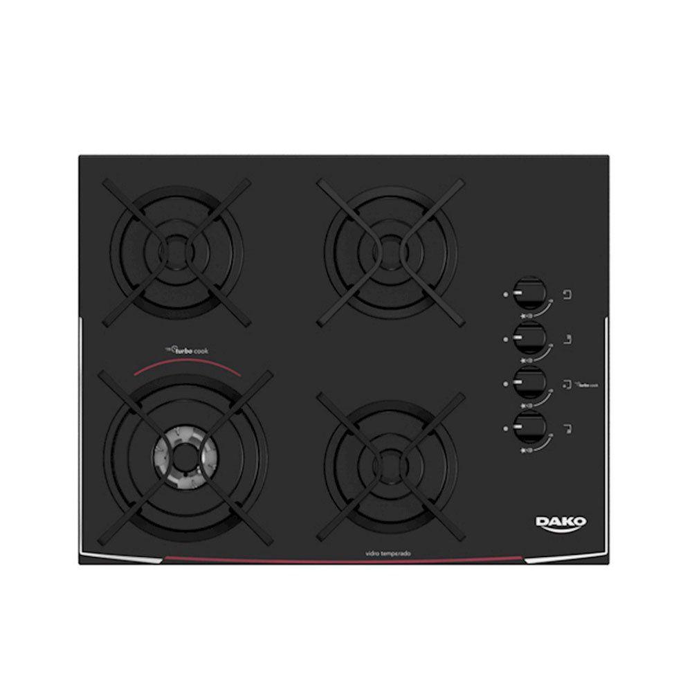 Cooktop Dako 4 Bocas Acendimento Automático Turbo Glass Cooktop