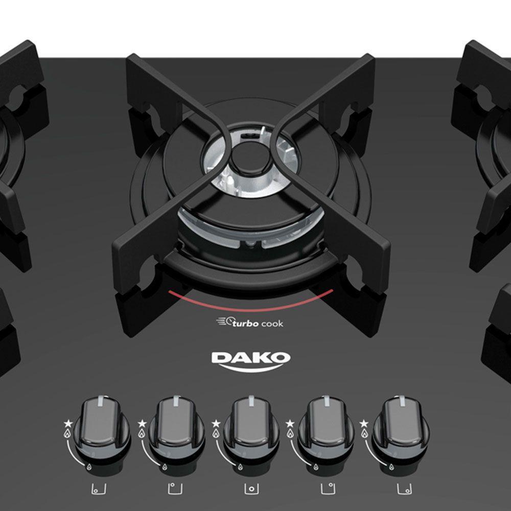 Cooktop Dako 5 Bocas a Gás Automático Turbo Glass Preto DC5VTZPS0 Cooktop Magazine Luiza
