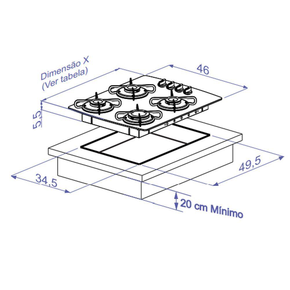 Cooktop Dako Glass 4 Bocas Vidro Preto Tripla Chama Bivolt Cooktop
