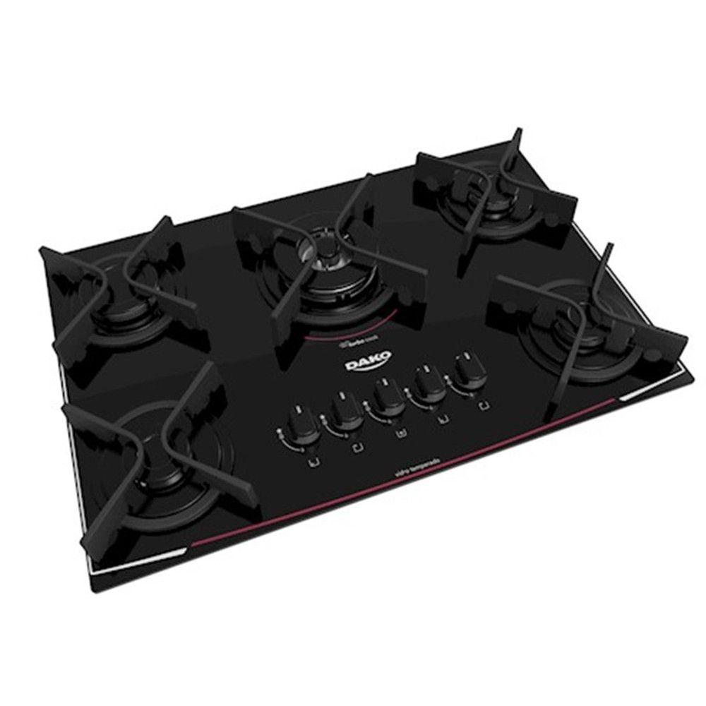 Cooktop Dako Glass 5 Bocas Vidro Preto Tripla Chama Bivolt Cooktop