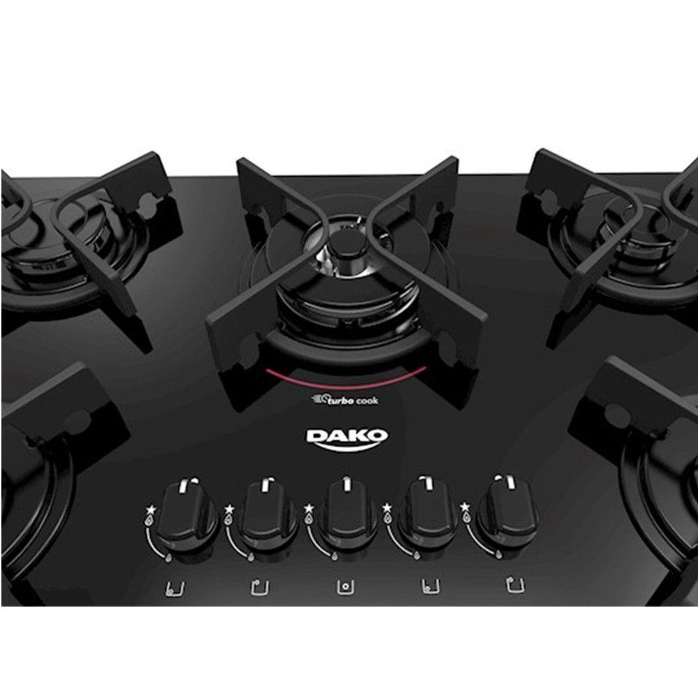 Cooktop Dako Glass 5 Bocas Vidro Preto Tripla Chama Bivolt Cooktop
