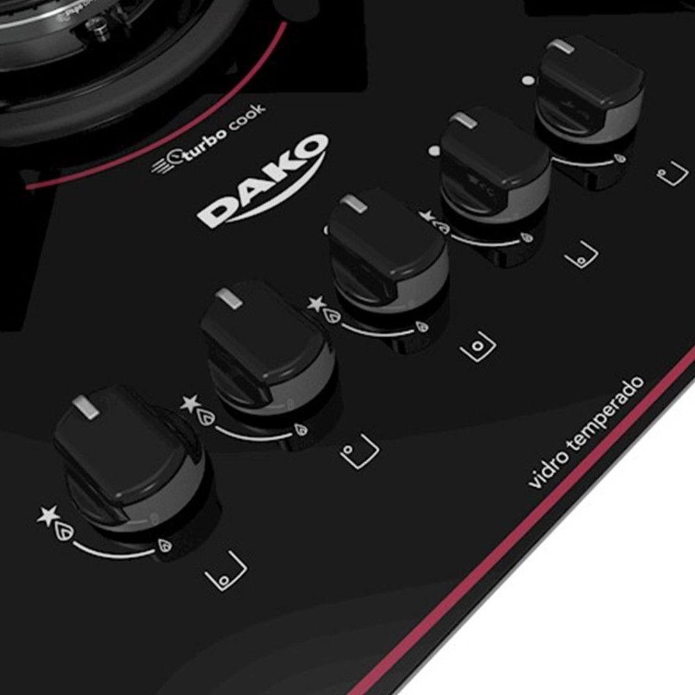 Cooktop Dako Glass 5 Bocas Vidro Preto Tripla Chama Bivolt Cooktop