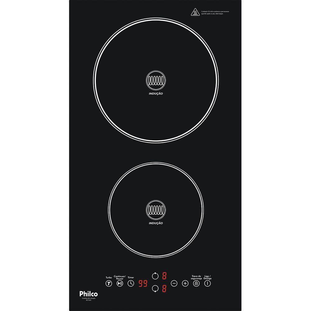 Cooktop de Indução Philco 2 bocas PCT02P Preto 220v Cooktop 2 Bocas