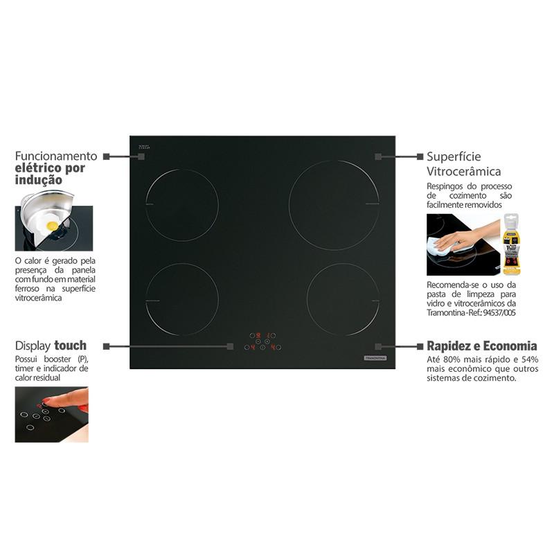 Cooktop de Indução Tramontina New Square Touch 94751220 com 4 Bocas