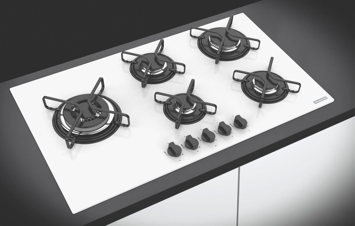 Cooktop Gás Tramontina Penta Side Plus Vidro Temperad Branco BIV