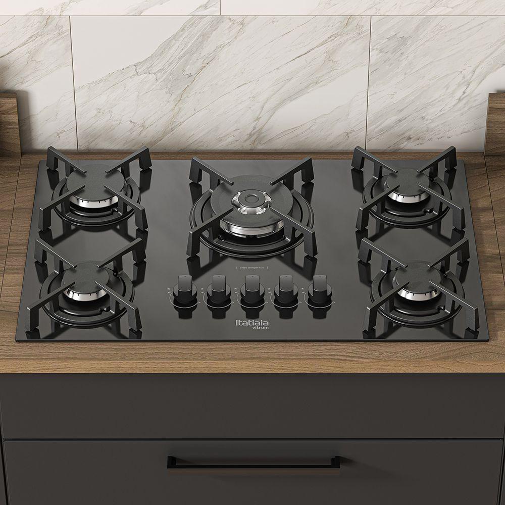 Cooktop Itatiaia 5 Bocas Vitrum Preto Tripla Chama Central Bivolt