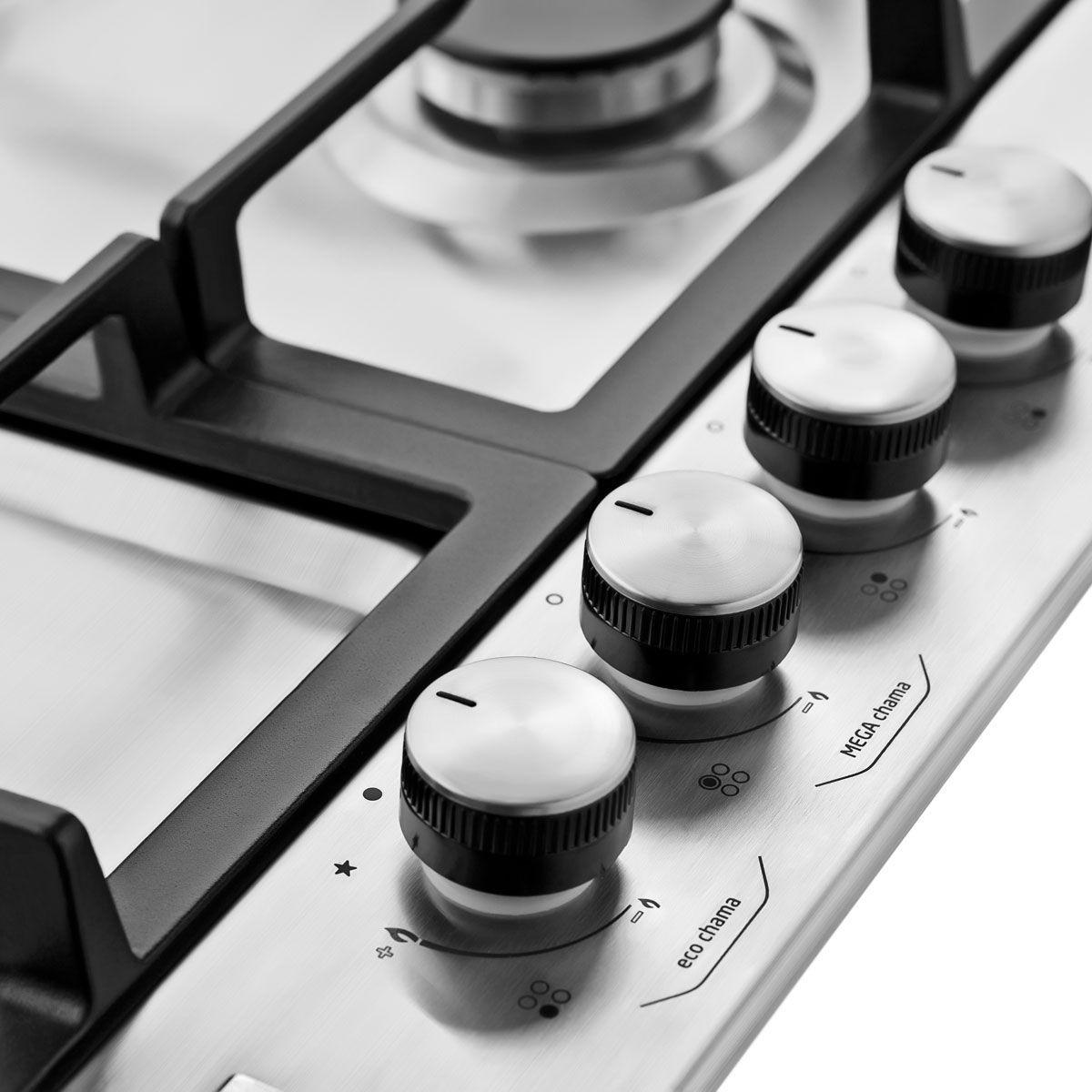 Cooktop Midea 4 Bocas inox com triplachama e ferro fundido Bivolt