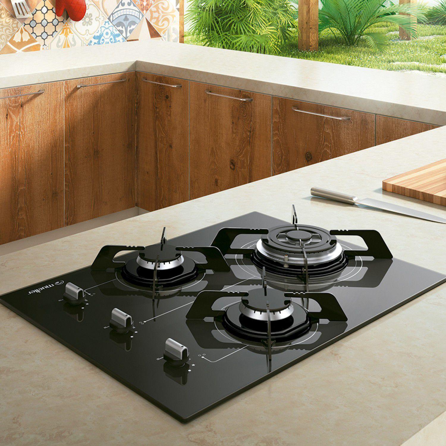 Cooktop Mueller Tripla Chama 3 bocas a Gás Bivolt Preto Cooktop