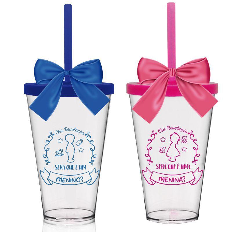 Copos Com Tampa E Canudo 550 Ml Azul Rosa Cha Bebe Revelacao Krystalon Copos Tacas E Canecas Magazine Luiza