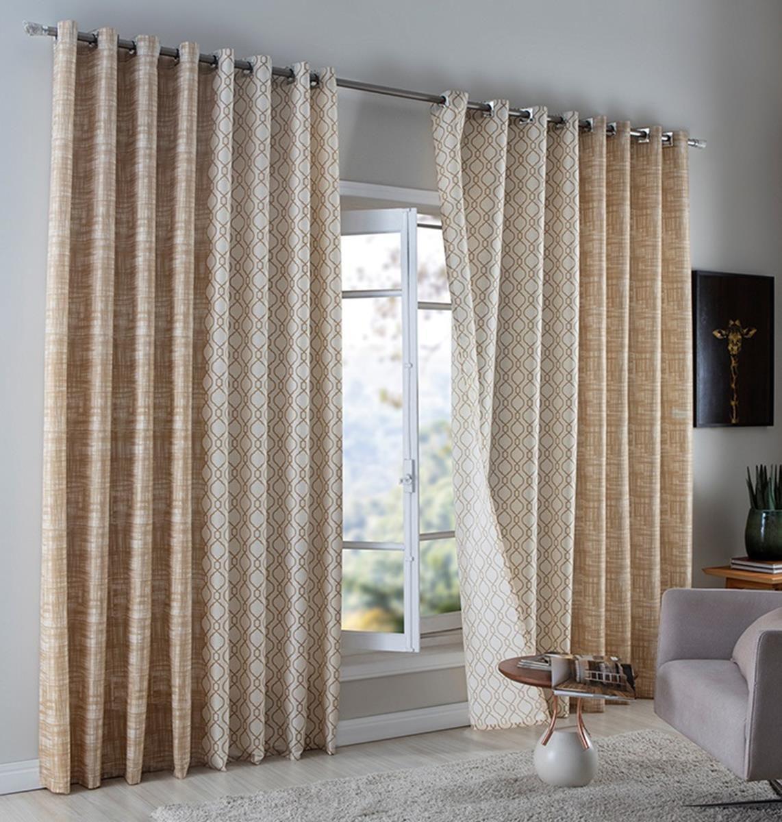 Cortina Para Sala Bege 4,00x2,50m Com Ilhoses Equador Sultan Cortina para Quarto / Cortina