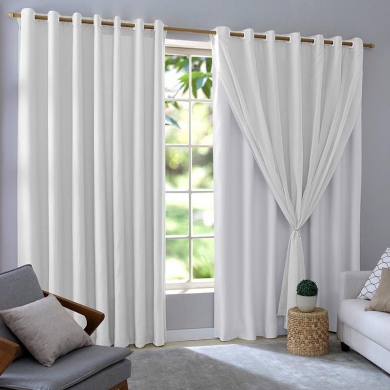 Cortina Voil Liso Com Forro Em Tecido 3,00 X 2,30 Branco Casa e pet Cortina para Quarto Cortina Voil Liso Com Forro Em Tecido 3,00 X 2,30 Branco Casa e pet Cortina para Quarto
