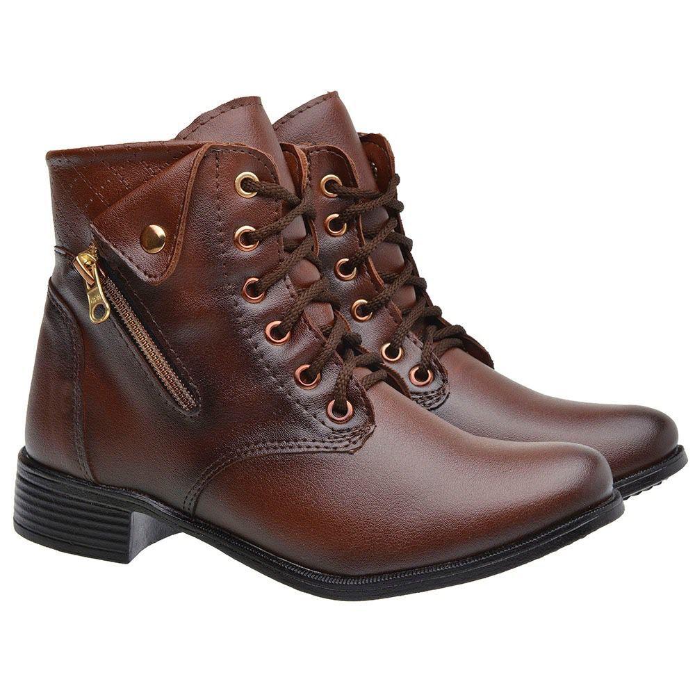 Coturno Feminino Bota Cano Curto Com Cadarço e Ziper Salto Baixo Outono  Preto - Dona Beja - Coturno Feminino - Magazine Luiza