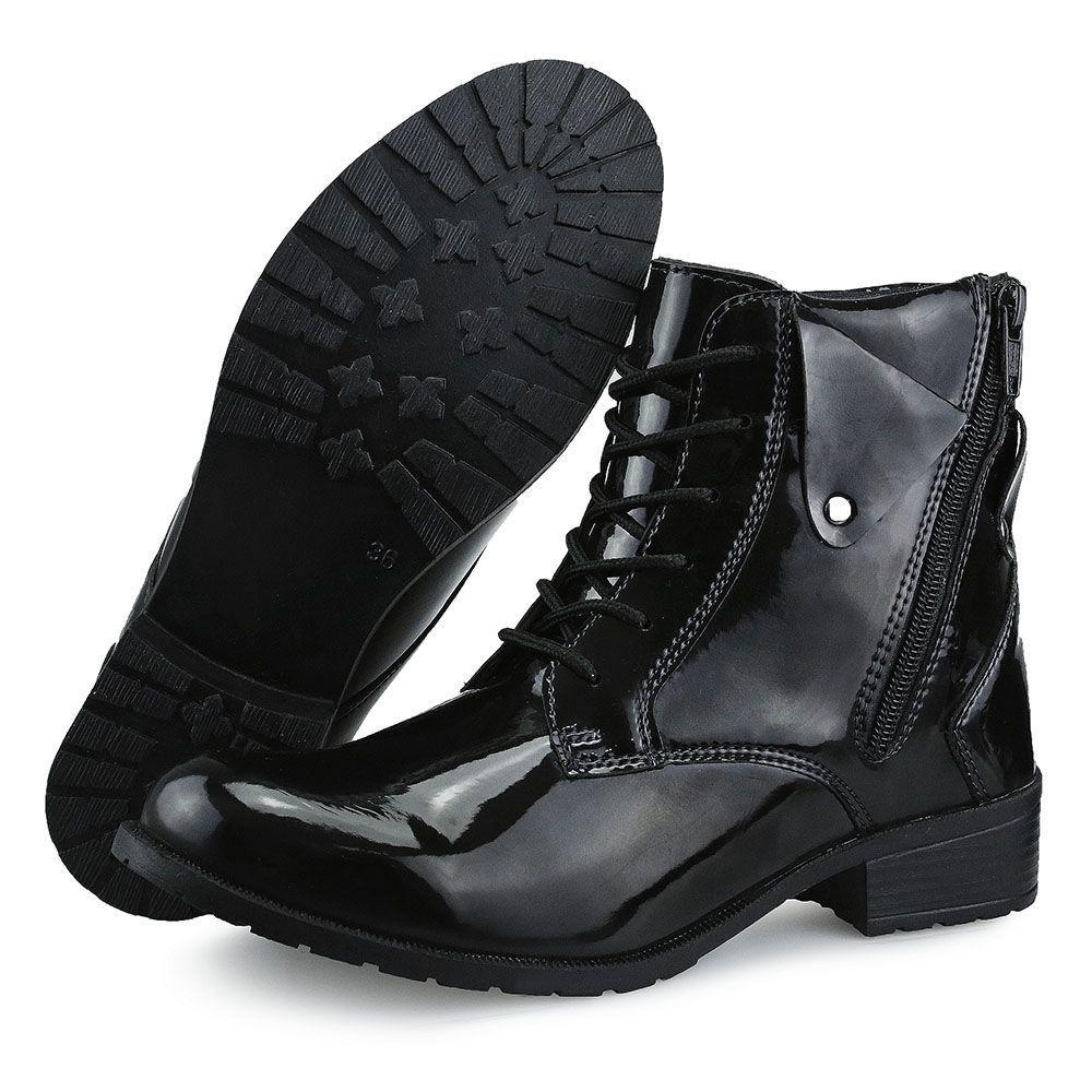 coturno feminino envernizado