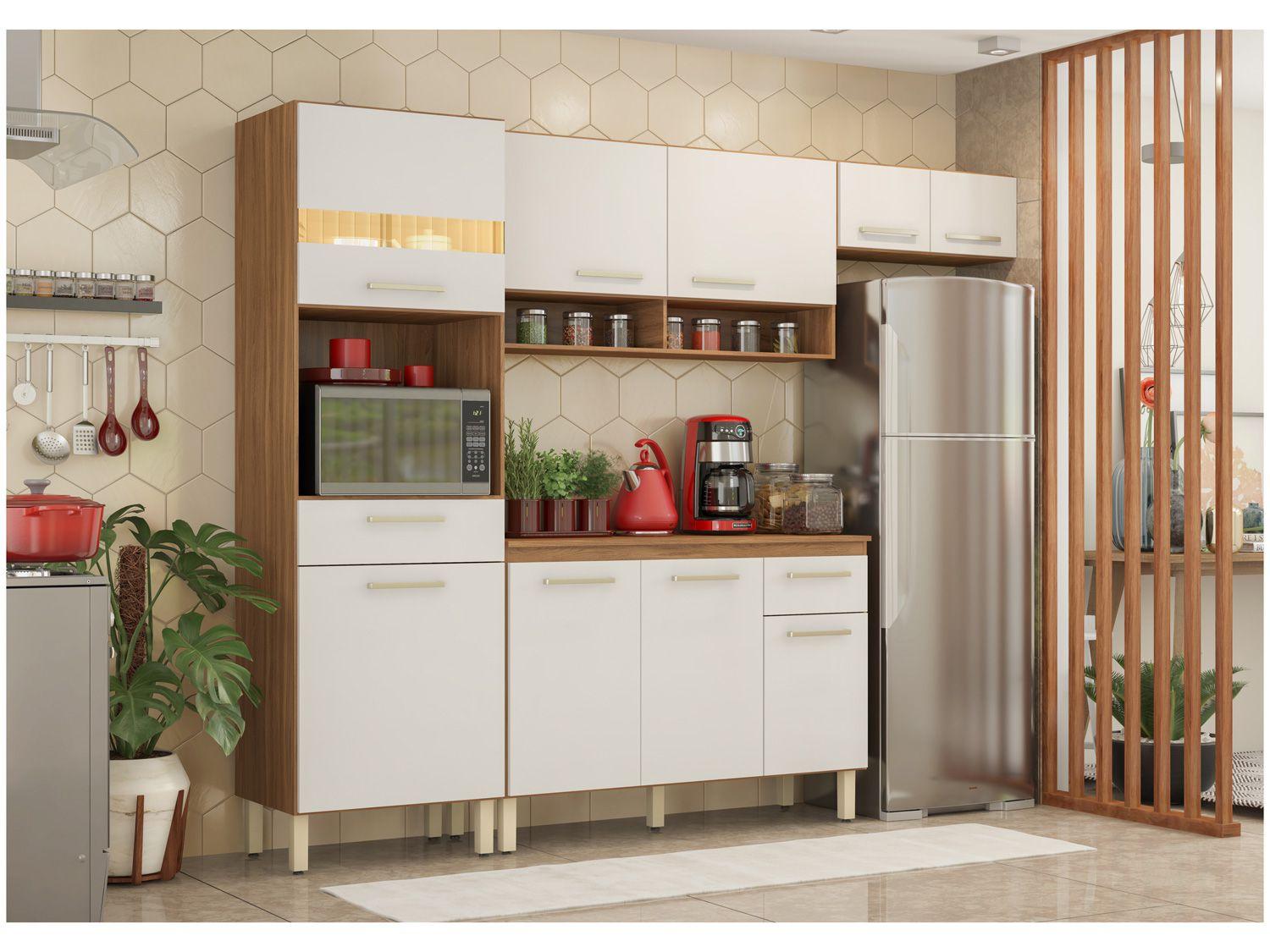 Cozinha Compacta Demóbile Dama com Balcão – Nicho para Micro-ondas 9 Portas 2 Gavetas