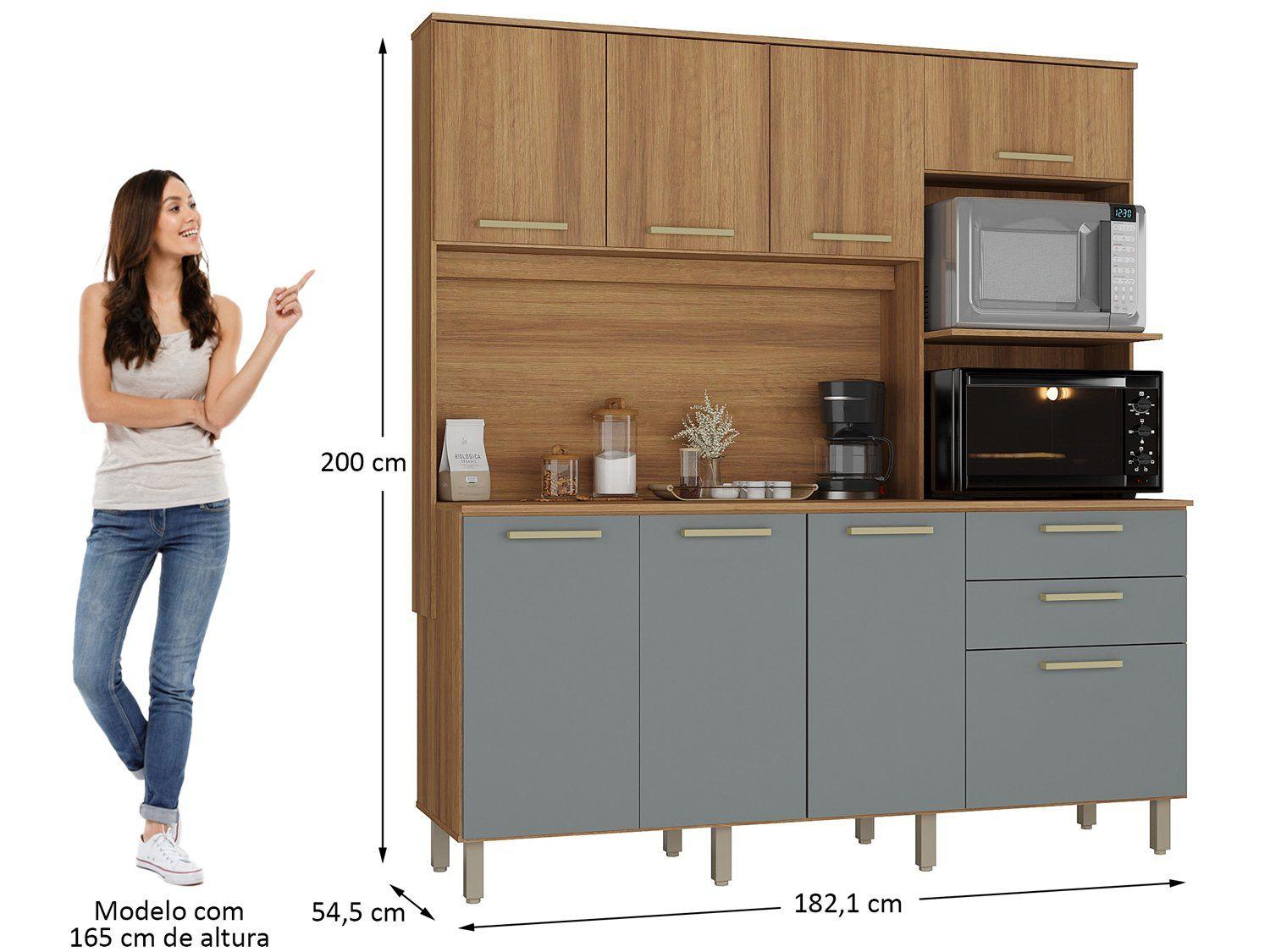 Cozinha Compacta Luciane 354/286 8 Portas 2 Gavetas com Torre Quente