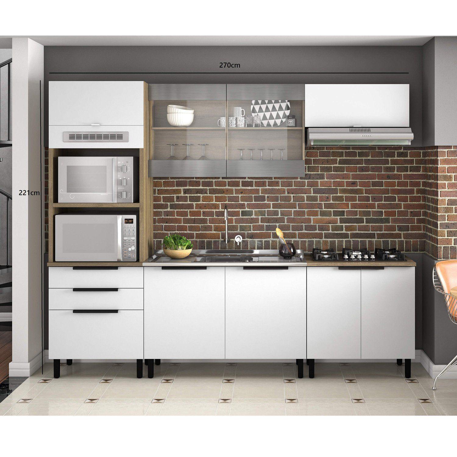 Cozinha Completa 5 Peças com Paneleiro Balcão com Pia Inox e Balcão ...
