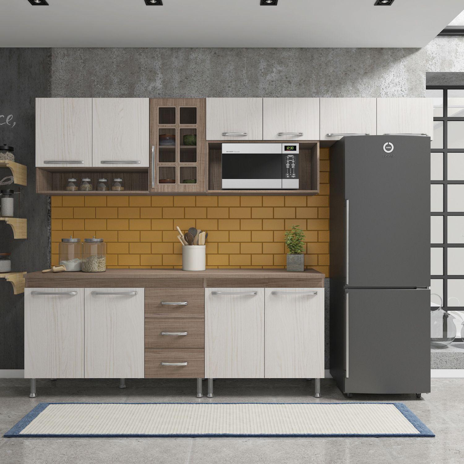 Cozinha completa fidelita paris modulada 5 peças 260 cm 11 portas 3 ...