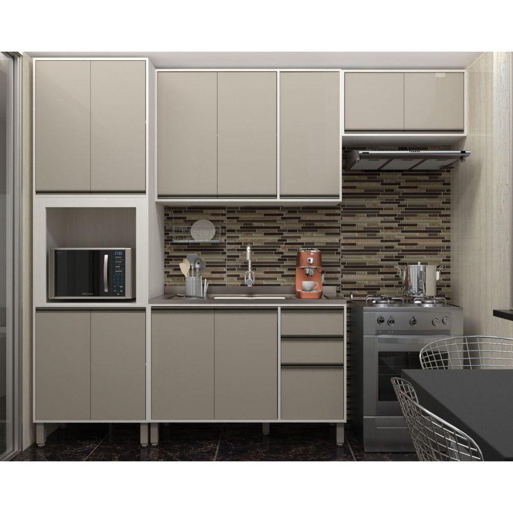 Cozinha Completa Modulada 4 Peças com Nicho Microondas, Armários e