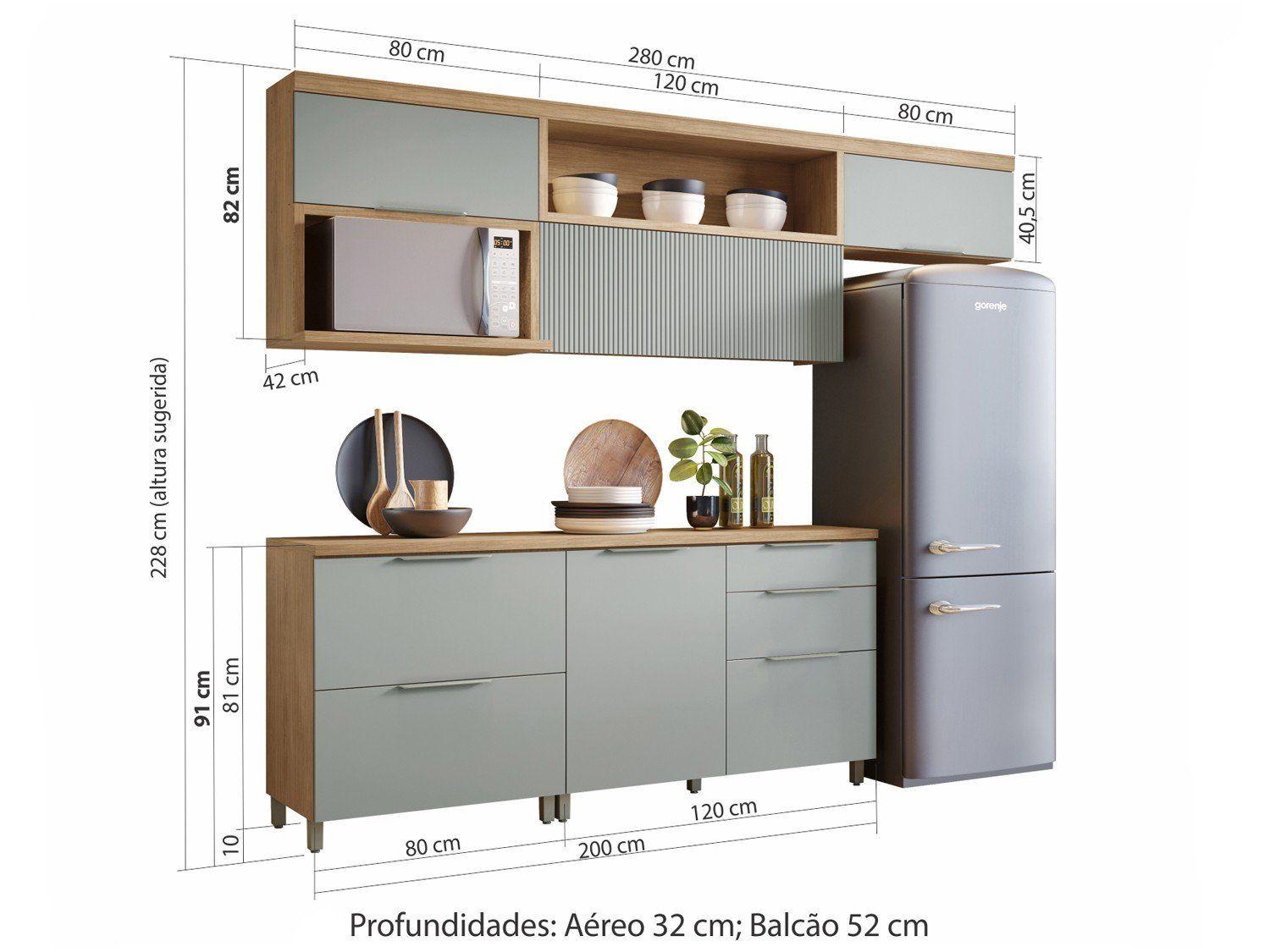Cozinha Completa Nesher Duquesa 100% MDF com Balcão 5 Portas 4 Gavetas