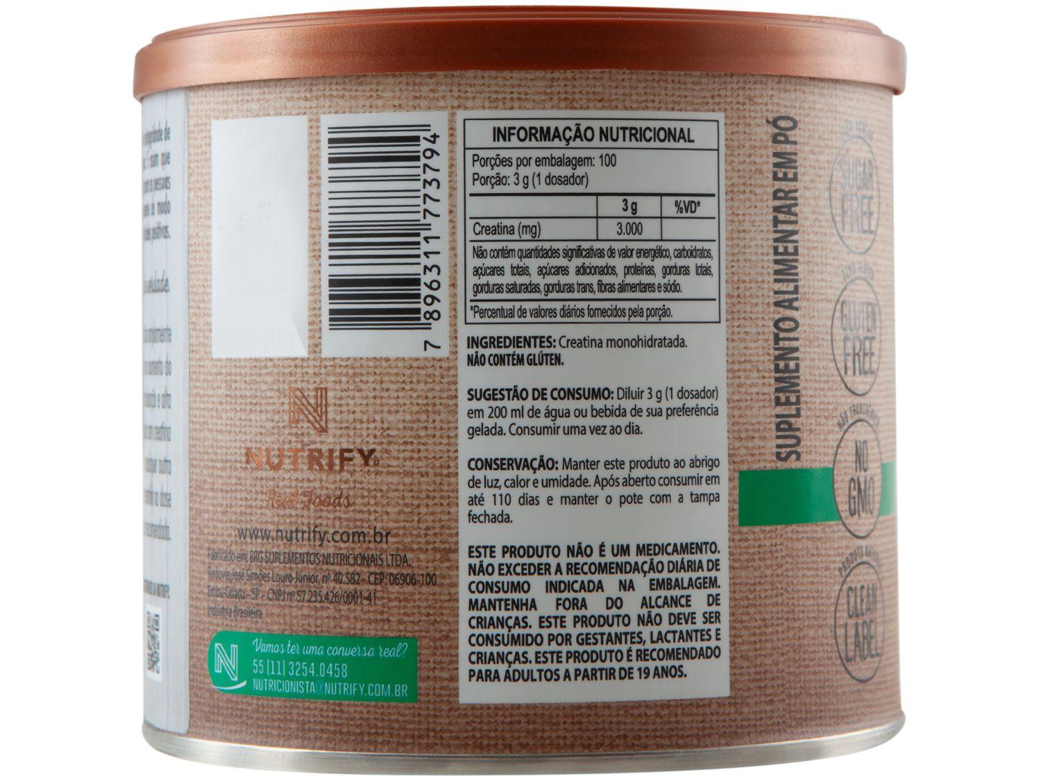 Creatina Mono-hidratada Nutrify 100% Creatine em Pó 300g Natural
