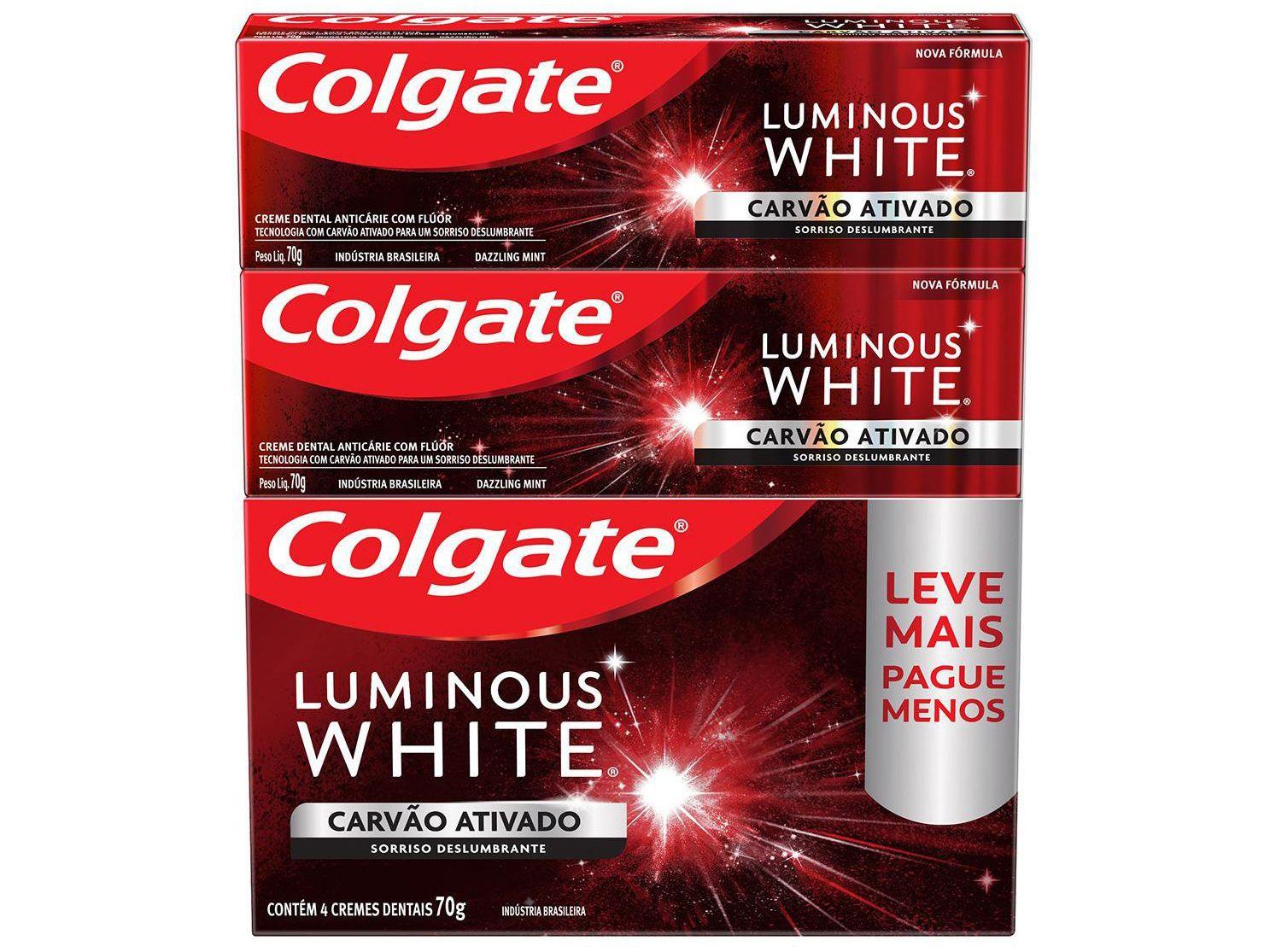 Creme Dental Clareador Colgate White Carvão Ativado Luminous 70g 4 Unidades