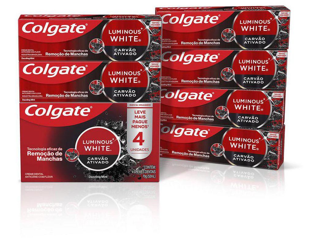 Creme Dental Clareador Colgate White Carvão Ativado Luminous 70g 4 Unidades