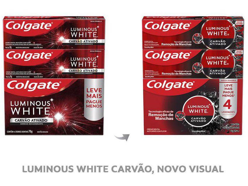 Creme Dental Clareador Colgate White Carvão Ativado Luminous 70g 4 Unidades