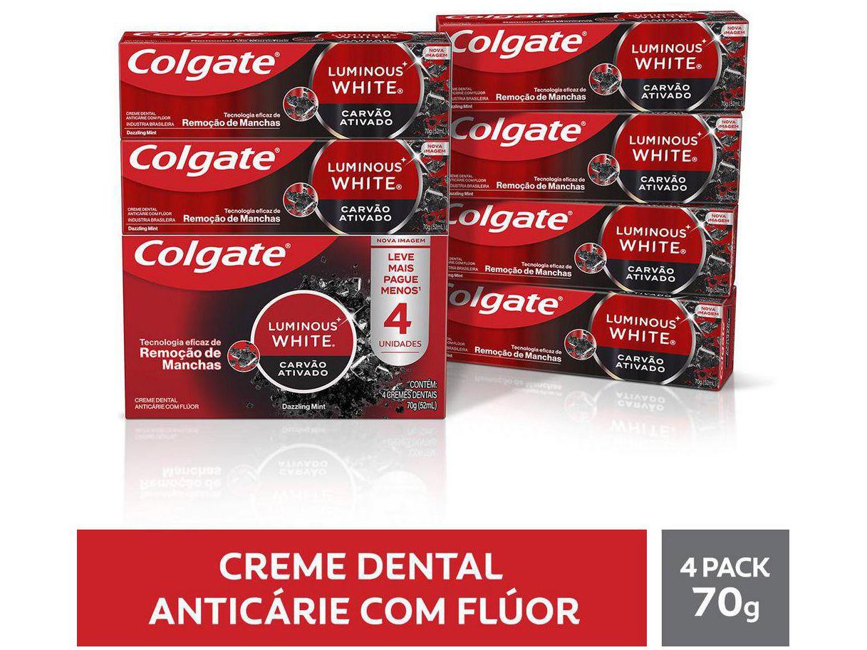 Creme Dental Clareador Colgate White Carvão Ativado Luminous 70g 4 Unidades