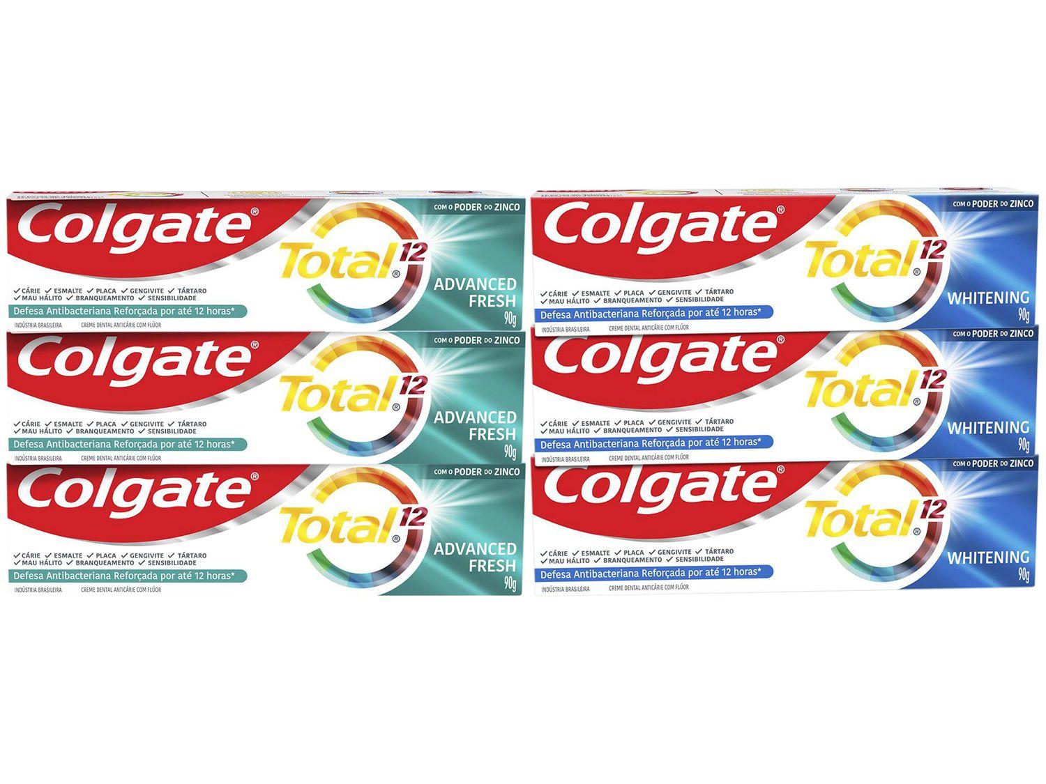 Creme Dental Colgate Total 12 Whitening + Advanced Fresh 90g Cada 6 Unidades