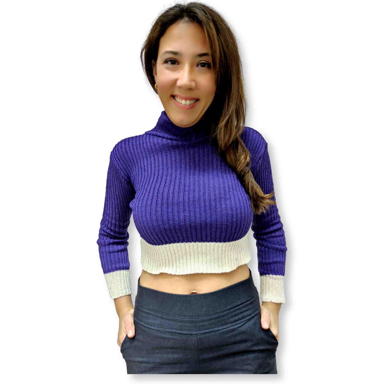 blusa de tricot manga longa cropped