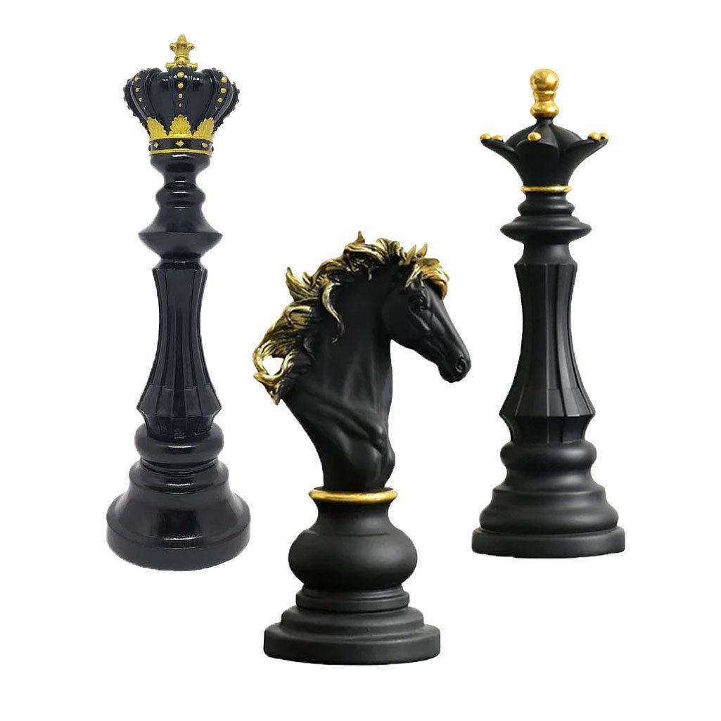 Peça de Xadrez Decorativa de Porcelana - Cavalo - Preto