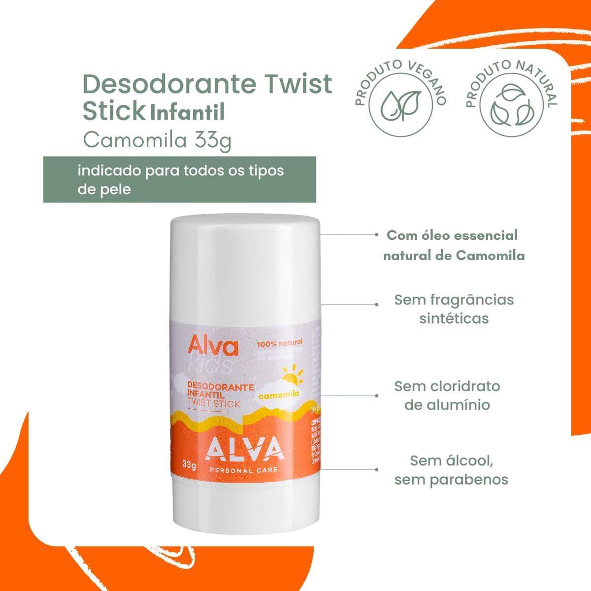 Desodorante 100% Natural Infantil Twist Camomila 33g Alva Sem alumínio ...