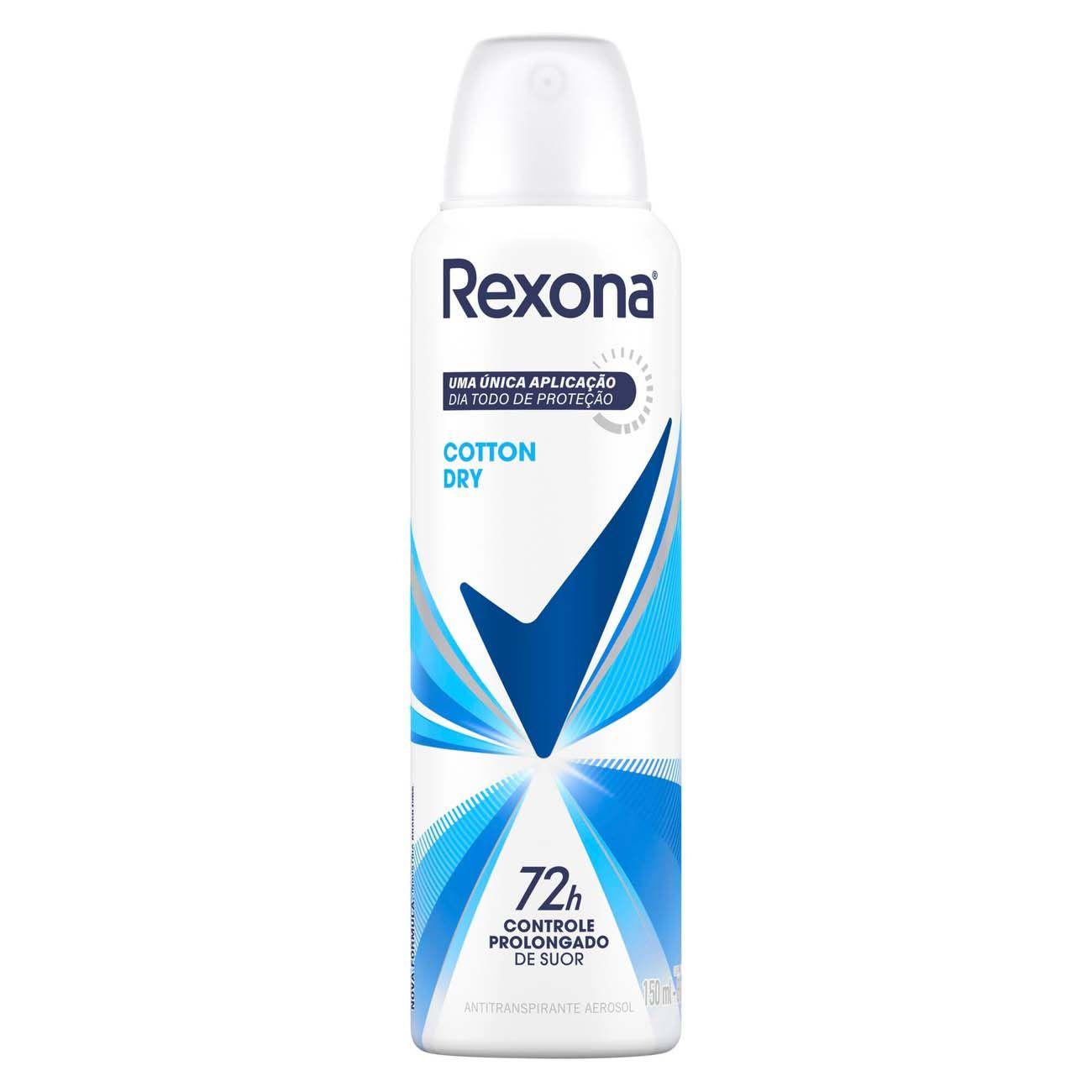 Desodorante Antitranspirante Aerossol Feminino Rexona Cotton Dry 72 horas 150ml