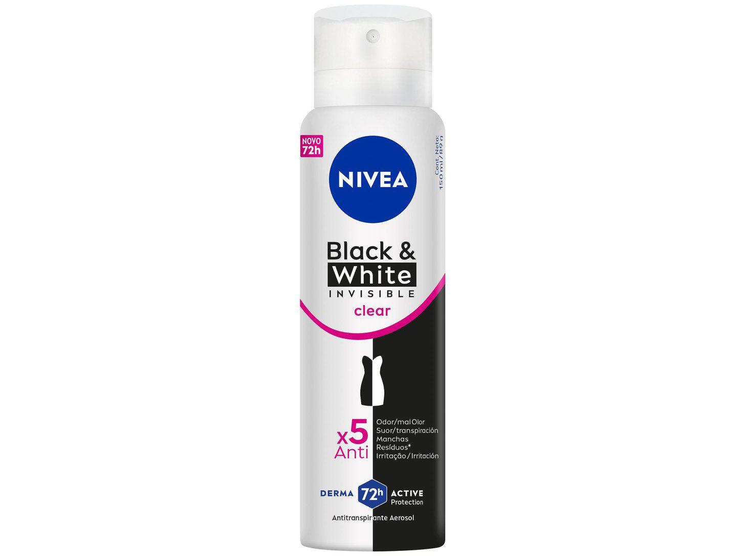 Desodorante Antitranspirante Aerossol Nivea Invisible Black & White Clear Feminino 150ml