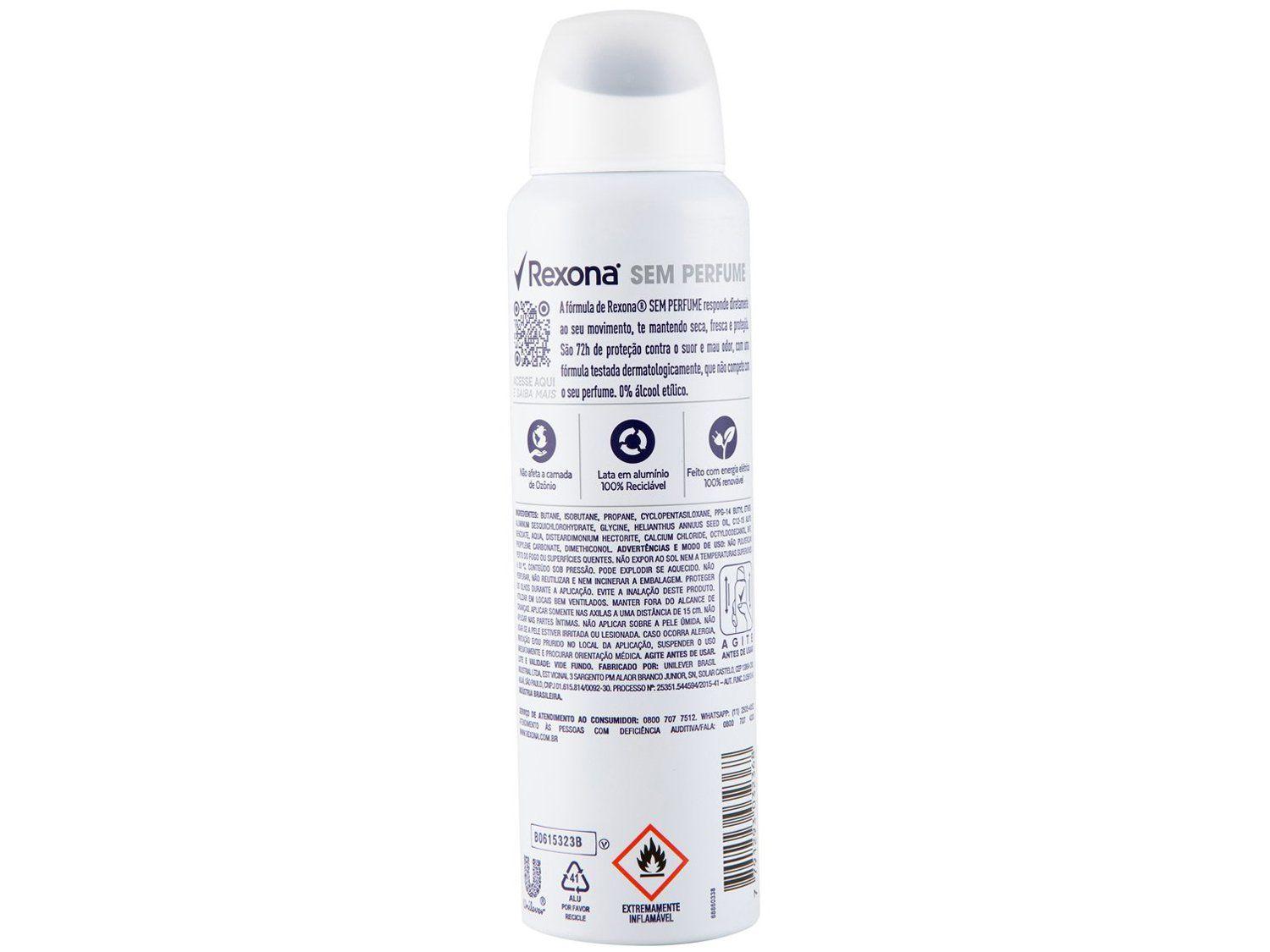 Desodorante Antitranspirante Aerossol Rexona sem Perfume Feminino 72 Horas 150ml