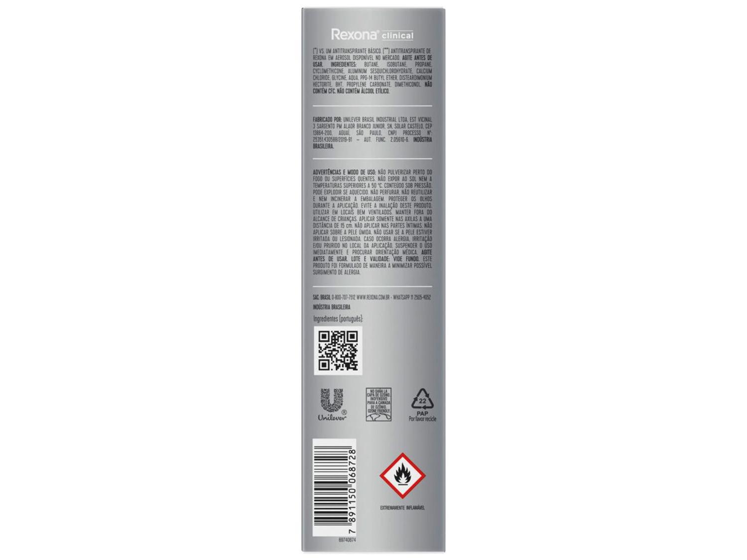 Desodorante Rexona Clinical Aerossol Antitranspirante Feminino sem Perfume 150ml